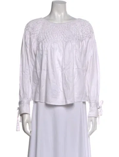Pre-owned Anaak Scoop Neck Long Sleeve Blouse In White