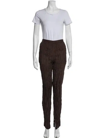 Pre-owned Anaak Silk Pleated Accents Set In Brown
