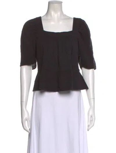Pre-owned Anaak Square Neckline Short Sleeve Blouse In Black