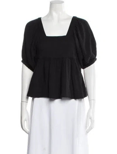 Pre-owned Anaak Square Neckline Short Sleeve Blouse In Black