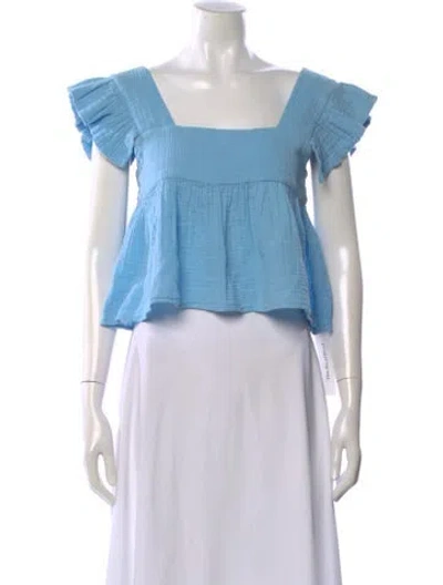 Pre-owned Anaak Square Neckline Short Sleeve Blouse In Blue