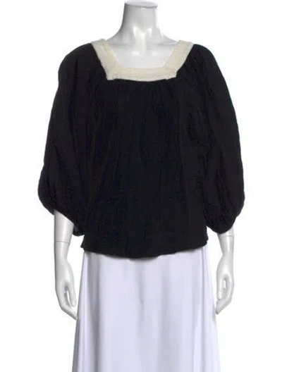 Pre-owned Anaak Square Neckline Three-quarter Sleeve Blouse In Black