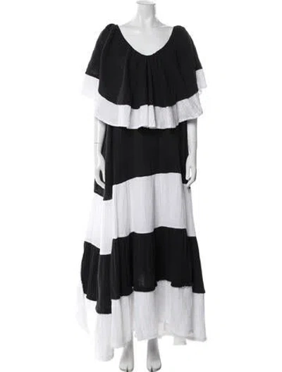 Pre-owned Anaak Striped Long Dress In Black