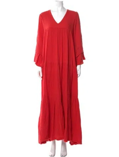 Pre-owned Anaak V-neck Long Dress In Red