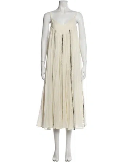 Pre-owned Anaak V-neck Long Dress In White