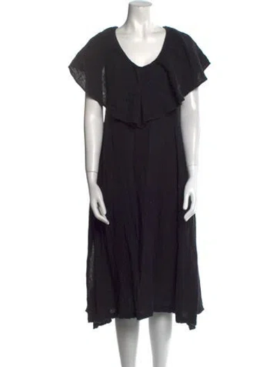 Pre-owned Anaak V-neck Midi Length Dress In Black