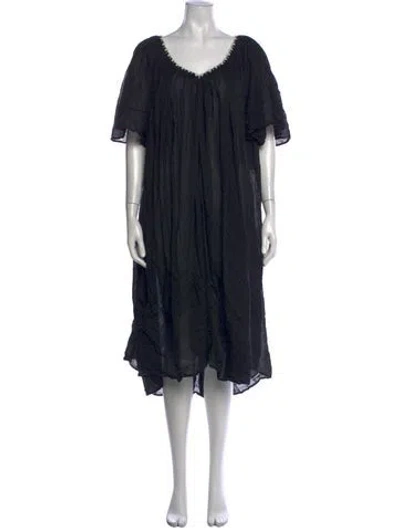 Pre-owned Anaak V-neck Midi Length Dress In Black