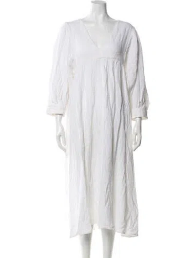 Pre-owned Anaak V-neck Midi Length Dress In Neutral