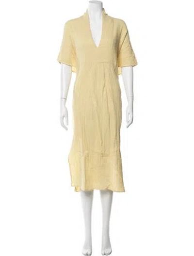Pre-owned Anaak V-neck Midi Length Dress In Neutral