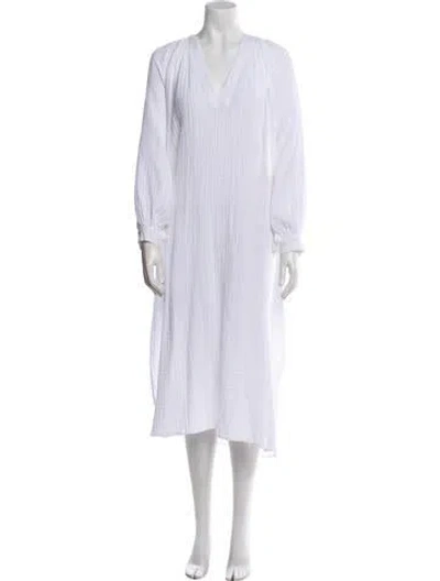 Pre-owned Anaak V-neck Midi Length Dress In White