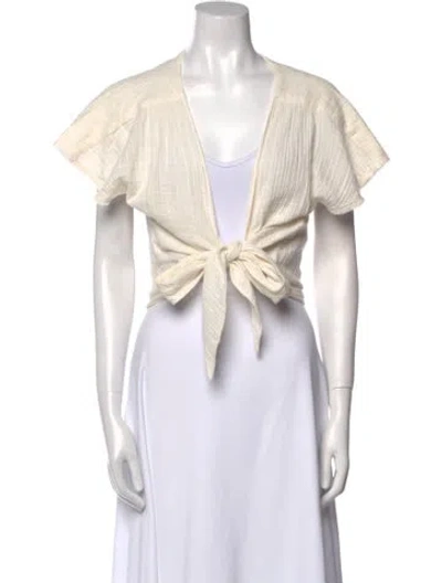 Pre-owned Anaak V-neck Short Sleeve Crop Top In White