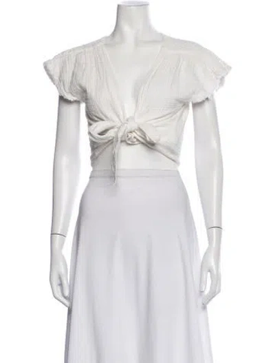 Pre-owned Anaak V-neck Short Sleeve Crop Top In White