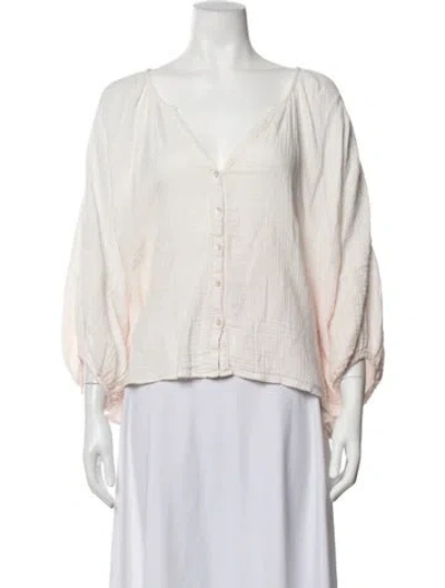 Pre-owned Anaak V-neck Three-quarter Sleeve Blouse In Neutrals