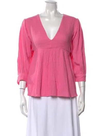 Pre-owned Anaak V-neck Three-quarter Sleeve Blouse W/ Tags In Pink