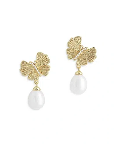 Anabel Aram Butterfly Cultured Freshwater Pearl Drop Earrings In 18k Gold Plated