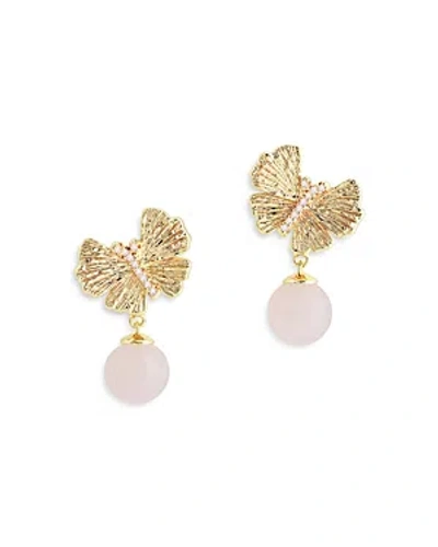 Anabel Aram Butterfly Rose Quartz Drop Earrings In 18k Gold Plated