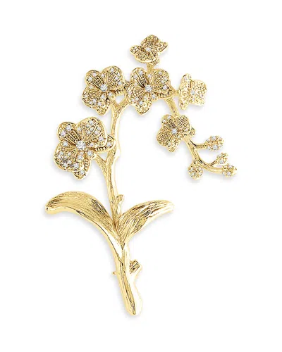 Anabel Aram Crystal Orchid Brooch In Gold