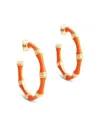 Anabel Aram Enamel Bamboo Shaped Hoop Earrings In Orange