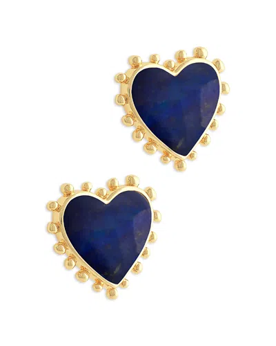 Anabel Aram Heart Lapis & 18k Yellow Gold Plated Stud Earrings, 0.5l