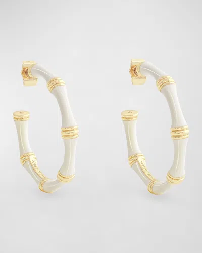 Anabel Aram Jewelry Bamboo Enameled Hoop Earrings In Gold