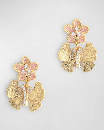 Anabel Aram Jewelry Butterfly With Enamel Flower Earrings In Gold
