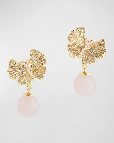 Anabel Aram Jewelry Butterfly With Rose Quartz Drop Earrings In Gold