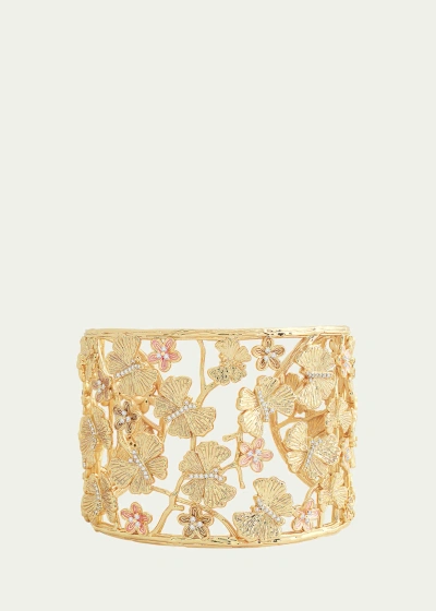 Anabel Aram Jewelry Cubic Zirconia Butterfly And Flower Cuff Bracelet In Gold