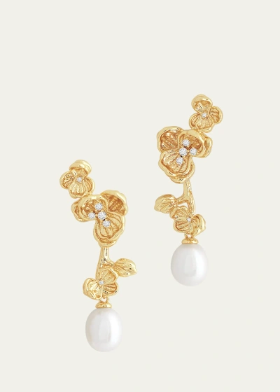 Anabel Aram Jewelry Cubic Zirconia Orchid Pearl Drop Earrings In Gold