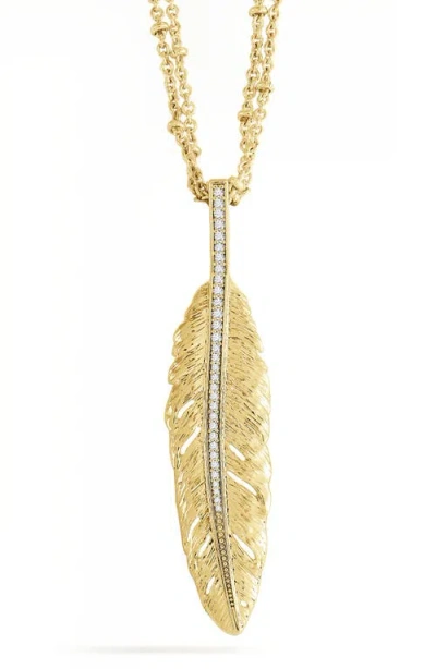 Anabel Aram Jewelry Feather Layered Pendant Necklace In Gold
