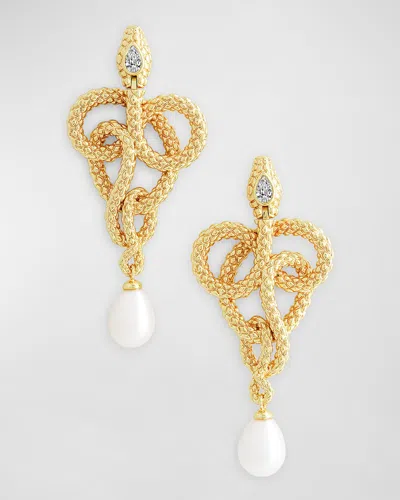 Anabel Aram Jewelry Serpent Pearl Drop Earrings In Gold