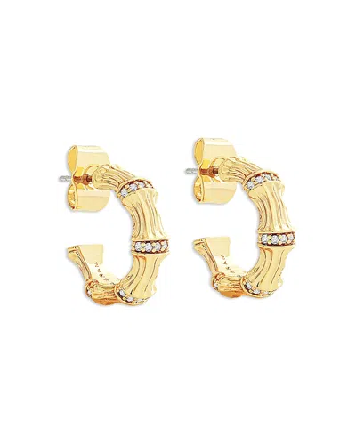 Anabel Aram Pave Bamboo Huggie Hoop Earrings In 18k Gold Plated