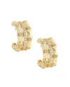 Anabel Aram Pave Bamboo Stacked Half Hoop Earrings In 18k Gold Plated