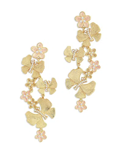 Anabel Aram Pave Butterfly & Flowers Linear Drop Earrings In Gold