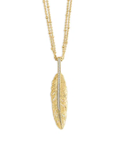 Anabel Aram Pave Feather Large Pendant Necklace, 17-18 In Gold