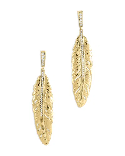 Anabel Aram Pave Feather Linear Drop Earrings In Gold