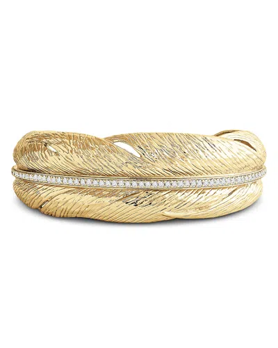 Anabel Aram Pave Feather Narrow Cuff Bracelet In Gold