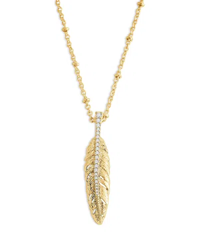 Anabel Aram Pave Feather Small Pendant Necklace, 16-17 In Gold