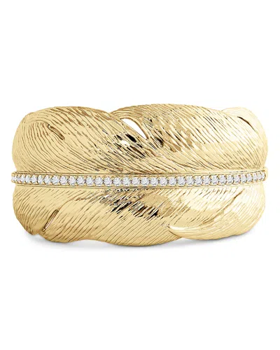 Anabel Aram Pave Feather Wide Cuff Bracelet In Gold
