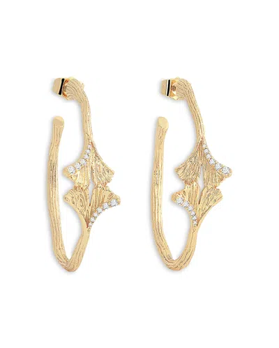 Anabel Aram Pave Ginkgo Leaves Hoop Earrings In Gold