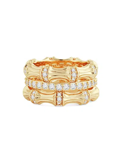Anabel Aram Women's Bamboo 18k-gold-plated & Cubic Zirconia Stacking Ring
