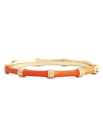 Anabel Aram Women's Bamboo 18k-gold-plated & Enamel Hinged Bangle In Clementine
