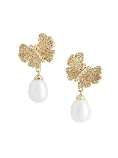 Anabel Aram Butterfly Cultured Freshwater Pearl Drop Earrings In 18k Gold Plated In White/gold