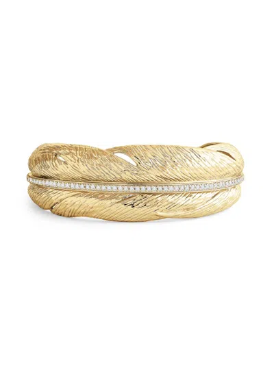 Anabel Aram Women's Feather 18k-gold-plated & Crystal Narrow Hinged Cuff