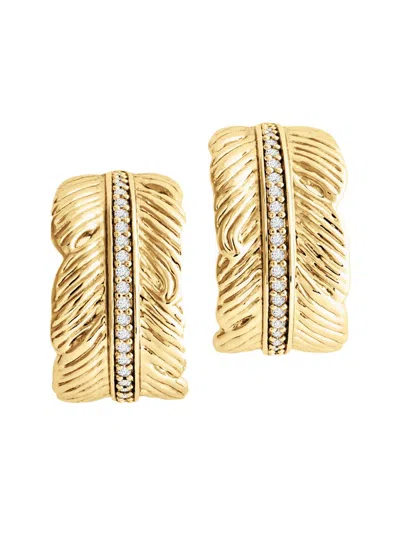 Anabel Aram Women's Feather 18k-gold-plated & Crystal Small Hoop Earrings