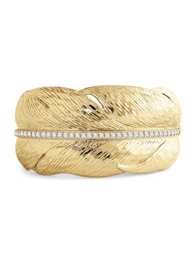 Anabel Aram Women's Feather 18k-gold-plated & Crystal Wide Hinged Cuff