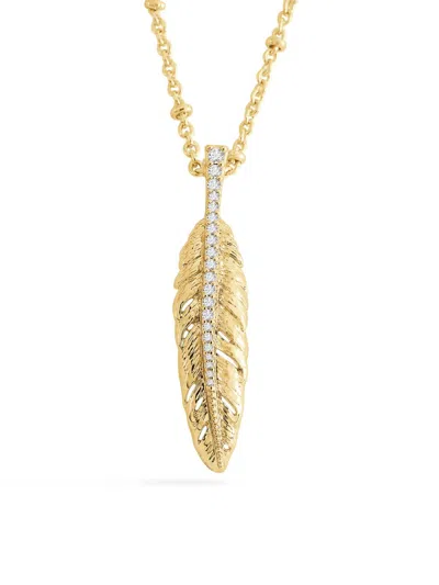 Anabel Aram Women's Feather 18k-gold-plated & Cubic Zirconia Pendant Necklace