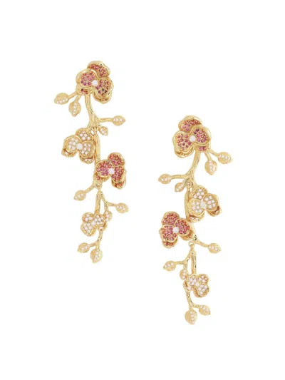 Anabel Aram Pave Orchid Linear Drop Earrings In Gold