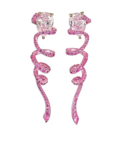 Anabela Chan 14k Rose Gold And 18k Gold Vermeil Ribbon Twirl Sapphire Earrings In Pink