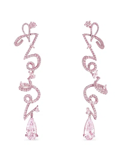 Anabela Chan 14k Rose Gold And 18k Gold Vermeil Script Sapphire Earrings In Pink