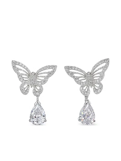 Anabela Chan 14k White Gold And Rhodium Vermeil Butterfly Diamond Earrings In Silver